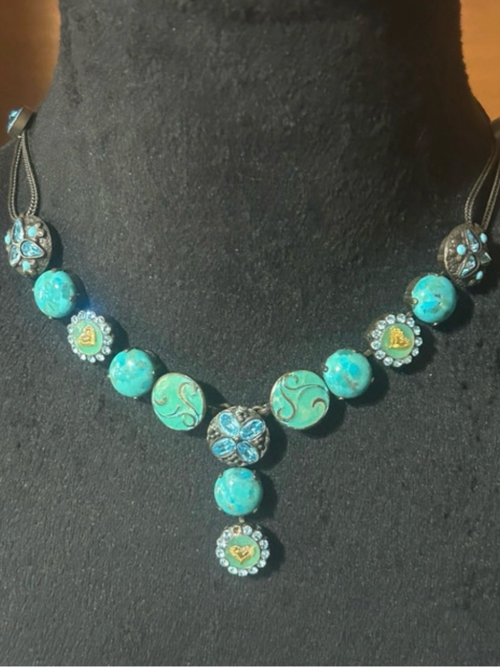 Van Galz Signed Turquoise Crystal Necklace | Rare Artisan